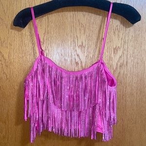Pink Lily brand pink studded fringe cropped blouse - NWT size large